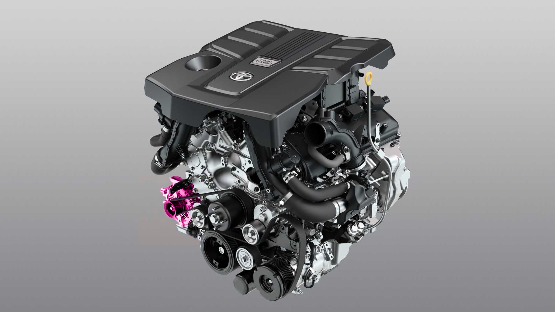Toyota Land Cruiser 300 engine bay with alternator visible